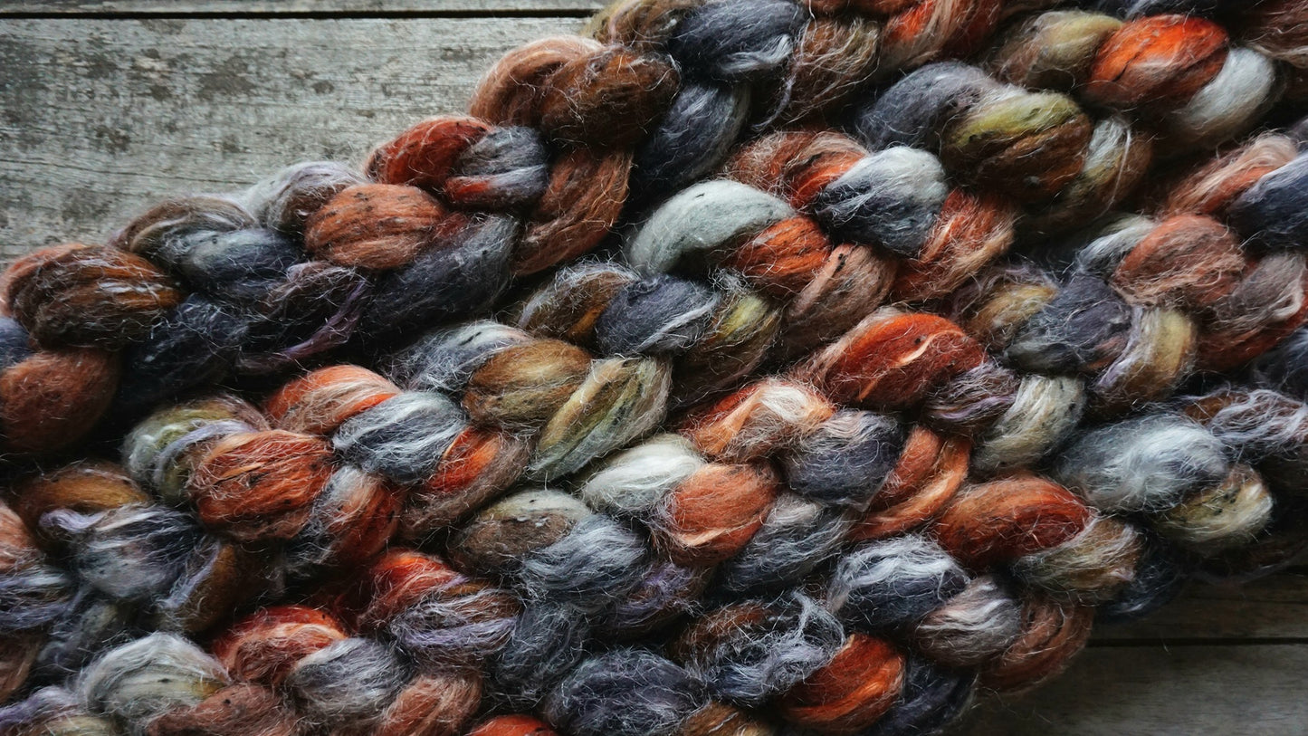 40/20/20/20 Tweed/Himalayan Nettle Fibre/Merino/Corriedale Top - Cognac