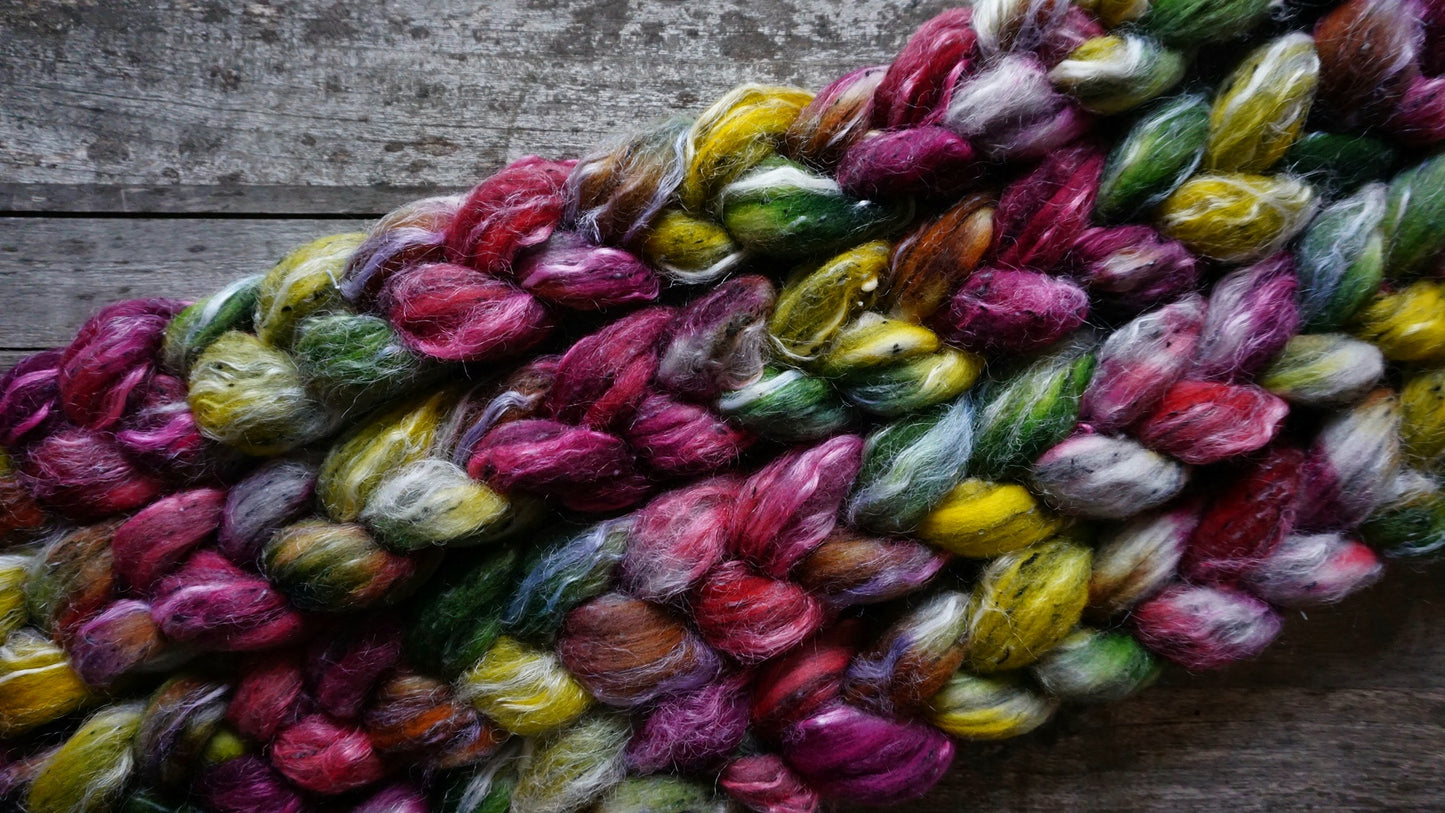 40/20/20/20 Tweed/Himalayan Nettle Fibre/Merino/Corriedale Top - Crunchy Leaves